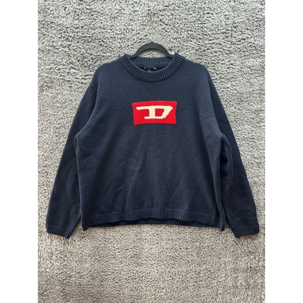Vintage Diesel‎ Big Logo Knitted Long Sleeve Pullover Sweater Black Mens Size XL